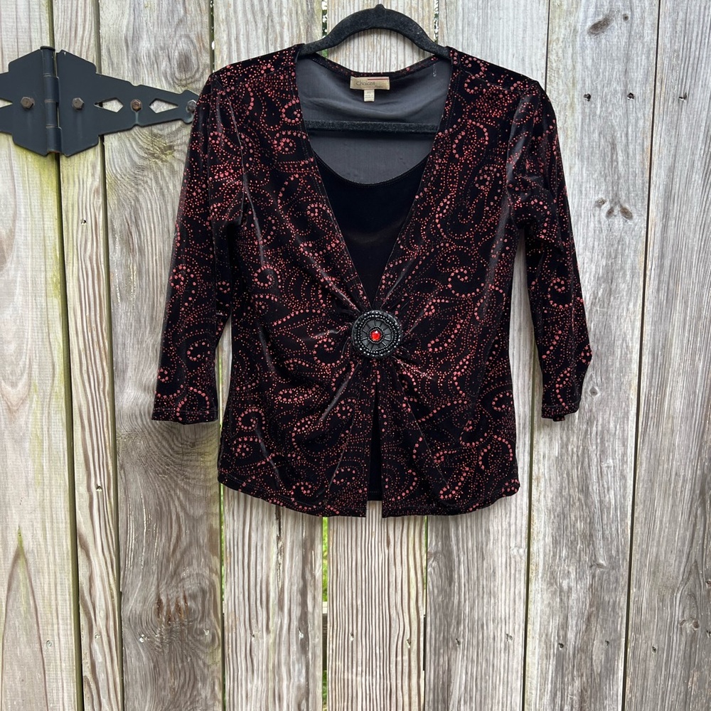 Choices Black and Red Velvet One Piece Top Sz Small Petite